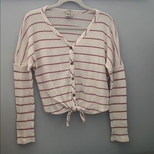 Cropped front tie sweater